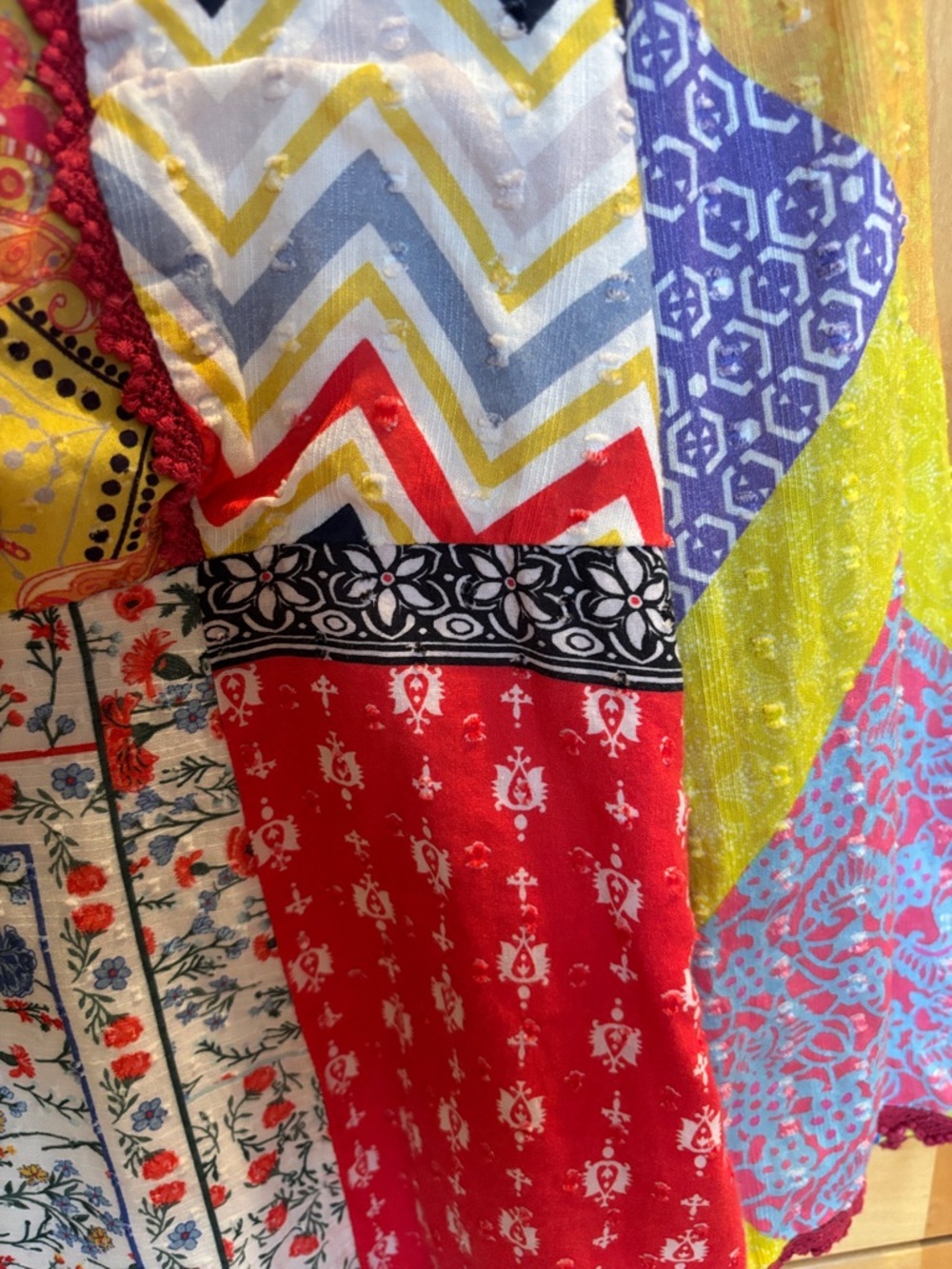 Anthropologie Let Me Be Boho Patchwork Multicolor Women's Peasant Top - Picture 8 of 14
